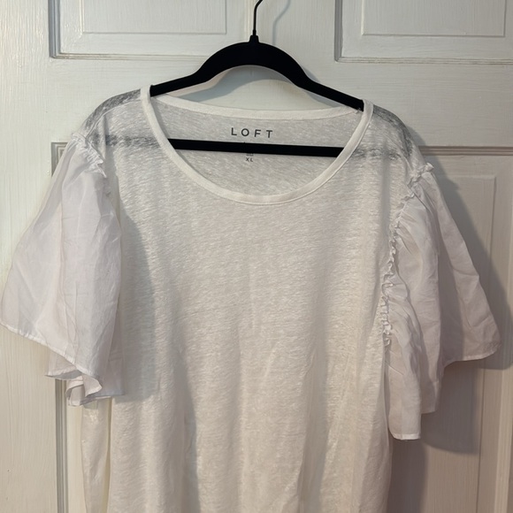 Ann Taylor LOFT White Linen Top Women's Flutter Short Sleeve Shirt XL - Picture 2 of 10